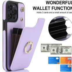 Phone Case For iPhone 16 15 14 Pro Max Plus 13 12 11 Pro Max Back Cover Ring Holder with Lanyard Card Slot Retro TPU PU Leather