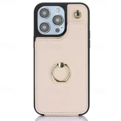 Phone Case For iPhone 16 15 14 Pro Max Plus 13 12 11 Pro Max Back Cover Ring Holder with Lanyard Card Slot Retro TPU PU Leather