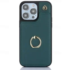 Phone Case For iPhone 16 15 14 Pro Max Plus 13 12 11 Pro Max Back Cover Ring Holder with Lanyard Card Slot Retro TPU PU Leather
