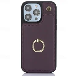 Phone Case For iPhone 16 15 14 Pro Max Plus 13 12 11 Pro Max Back Cover Ring Holder with Lanyard Card Slot Retro TPU PU Leather