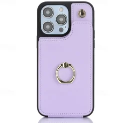 Phone Case For iPhone 16 15 14 Pro Max Plus 13 12 11 Pro Max Back Cover Ring Holder with Lanyard Card Slot Retro TPU PU Leather