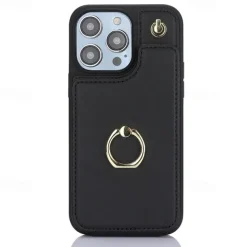 Phone Case For iPhone 16 15 14 Pro Max Plus 13 12 11 Pro Max Back Cover Ring Holder with Lanyard Card Slot Retro TPU PU Leather