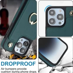 Phone Case For iPhone 16 15 14 Pro Max Plus 13 12 11 Pro Max Back Cover Ring Holder with Lanyard Card Slot Retro TPU PU Leather