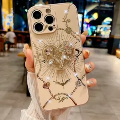 Phone Case For iPhone 16 15 14 Pro Max Plus 13 12 Pro Max Back Cover with Stand Holder with Wrist Strap Shockproof Retro TPU PC