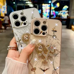 Phone Case For iPhone 16 15 14 Pro Max Plus 13 12 Pro Max Back Cover with Stand Holder with Wrist Strap Shockproof Retro TPU PC