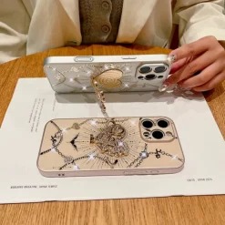 Phone Case For iPhone 16 15 14 Pro Max Plus 13 12 Pro Max Back Cover with Stand Holder with Wrist Strap Shockproof Retro TPU PC