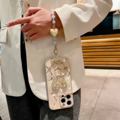 Phone Case For iPhone 16 15 14 Pro Max Plus 13 12 Pro Max Back Cover with Stand Holder with Wrist Strap Shockproof Retro TPU PC