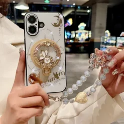 Phone Case For iPhone 16 15 14 Pro Max Plus 13 Pro Max Back Cover with Stand Holder Magnetic Support Wireless Charging Retro TPU PC