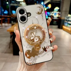 Phone Case For iPhone 16 15 14 Pro Max Plus 13 Pro Max Back Cover with Stand Holder Magnetic Support Wireless Charging Retro TPU PC