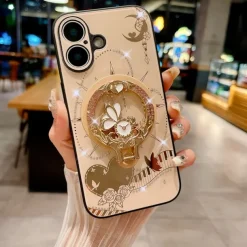 Phone Case For iPhone 16 15 14 Pro Max Plus 13 Pro Max Back Cover with Stand Holder Magnetic Support Wireless Charging Retro TPU PC