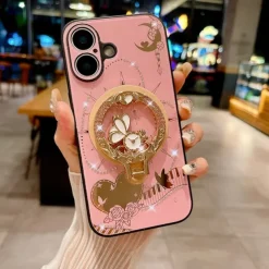 Phone Case For iPhone 16 15 14 Pro Max Plus 13 Pro Max Back Cover with Stand Holder Magnetic Support Wireless Charging Retro TPU PC