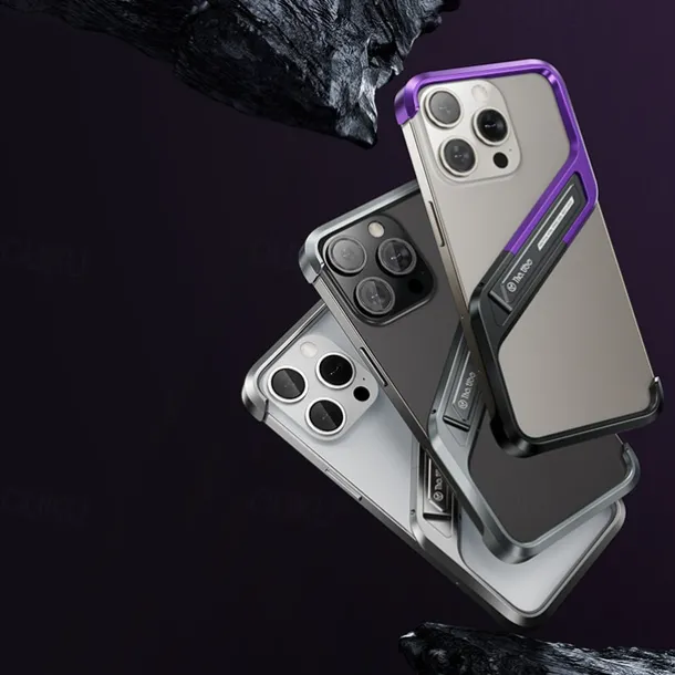 Phone Case For iPhone 16 15 14 Pro Max 13 Pro Max Back Cover with Stand Holder Shockproof Metal