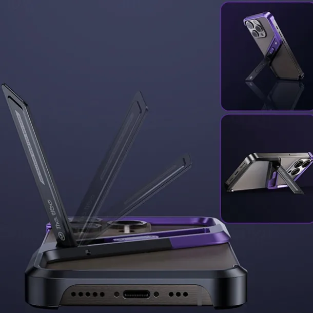 Phone Case For iPhone 16 15 14 Pro Max 13 Pro Max Back Cover with Stand Holder Shockproof Metal