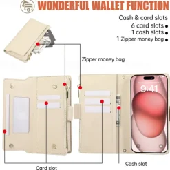 Phone Case For iPhone 16 15 14 Pro Max Plus 13 12 11 Pro Max Back Cover with Stand Holder Magnetic with Lanyard Retro TPU PU Leather