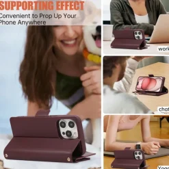 Phone Case For iPhone 16 15 14 Pro Max Plus 13 12 11 Pro Max Back Cover with Stand Holder Magnetic with Lanyard Retro TPU PU Leather