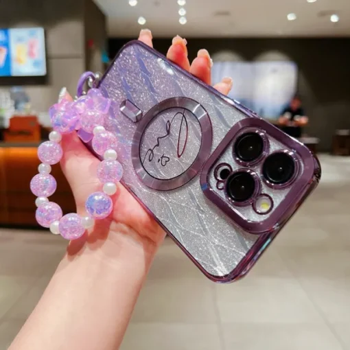 Phone Case For iPhone 16 15 14 Pro Max Plus 13 12 11 Pro Max Back Cover Magnetic Adsorption with Lanyard Support Wireless Charging Bling Glitter Shiny Heart PC