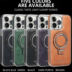 Phone Case For iPhone 16 15 14 Pro Max Plus 13 12 11 Pro Max Back Cover Ring Holder Magnetic Support Wireless Charging Retro Genuine Leather Stainless Steel