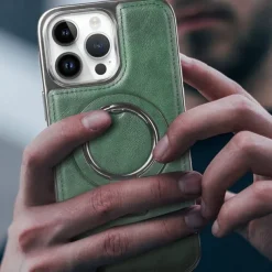 Phone Case For iPhone 16 15 14 Pro Max Plus 13 12 11 Pro Max Back Cover Ring Holder Magnetic Support Wireless Charging Retro Genuine Leather Stainless Steel