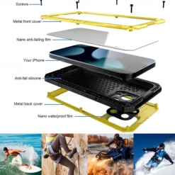 Phone Case For iPhone 16 15 14 Pro Max Plus 16e 13 12 Pro Max Mini Waterproof Case Detachable with Lanyard Shockproof PET Aluminum Alloy Silicone