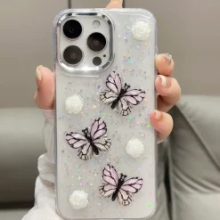 Phone Case For iPhone 13 12 11 Pro Max Back Cover Translucent Bling Glitter Shiny Shockproof Butterfly PC
