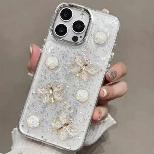 Phone Case For iPhone 13 12 11 Pro Max Back Cover Translucent Bling Glitter Shiny Shockproof Butterfly PC