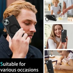 Phone Case For iPhone 16 15 14 Pro Max Plus 13 12 11 Pro Max Back Cover with Stand Holder Shockproof Retro TPU