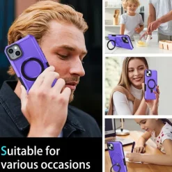 Phone Case For iPhone 16 15 14 Pro Max Plus 13 12 11 Pro Max Back Cover with Stand Holder Shockproof Retro TPU