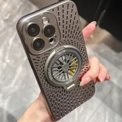 Phone Case For iPhone 16 15 14 Pro Max Plus 13 12 Pro Max Back Cover with Stand Holder Shockproof Retro PC