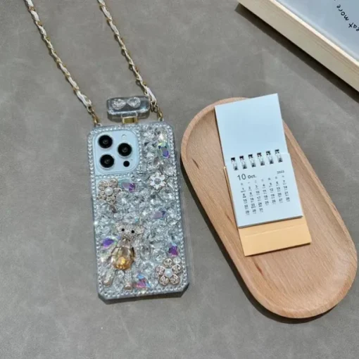 Phone Case For iPhone 16 15 14 Pro Max Plus 13 12 11 Pro Max Mini Back Cover with Lanyard Non-Yellowing Bling Glitter Shiny Flower Floral TPU Rhinestone