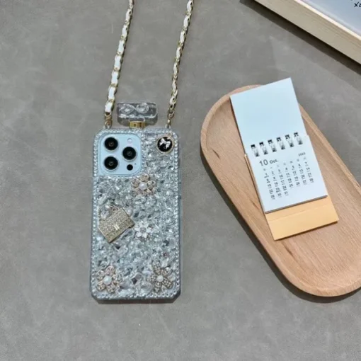 Phone Case For iPhone 16 15 14 Pro Max Plus 13 12 11 Pro Max Mini Back Cover with Lanyard Non-Yellowing Bling Glitter Shiny Flower Floral TPU Rhinestone