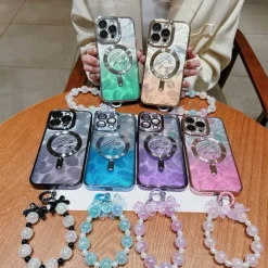 Phone Case For iPhone 16 15 14 Pro Max Plus 13 12 11 Pro Max Back Cover Magnetic Adsorption Transparent with Lanyard Support Wireless Charging Heart Color Gradient PC