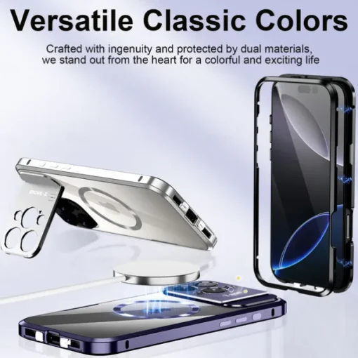 Phone Case For iPhone 16 15 14 Pro Max 13 Pro Max Magnetic Adsorption With Magsafe with Stand Holder Transparent Magnetic Metal