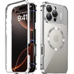 Phone Case For iPhone 16 15 14 Pro Max 13 Pro Max Magnetic Adsorption With Magsafe with Stand Holder Transparent Magnetic Metal