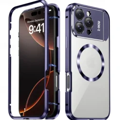 Phone Case For iPhone 16 15 14 Pro Max 13 Pro Max Magnetic Adsorption With Magsafe with Stand Holder Transparent Magnetic Metal