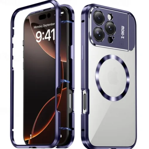 Phone Case For iPhone 16 15 14 Pro Max 13 Pro Max Magnetic Adsorption With Magsafe with Stand Holder Transparent Magnetic Metal
