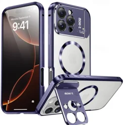 Phone Case For iPhone 16 15 14 Pro Max 13 Pro Max Magnetic Adsorption With Magsafe with Stand Holder Transparent Magnetic Metal