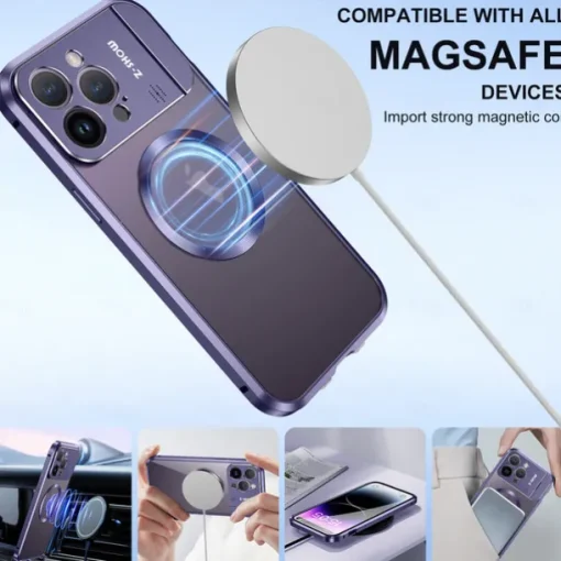Phone Case For iPhone 16 15 14 Pro Max 13 Pro Max Magnetic Adsorption With Magsafe with Stand Holder Transparent Magnetic Metal