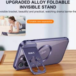 Phone Case For iPhone 16 15 14 Pro Max 13 Pro Max Magnetic Adsorption With Magsafe with Stand Holder Transparent Magnetic Metal