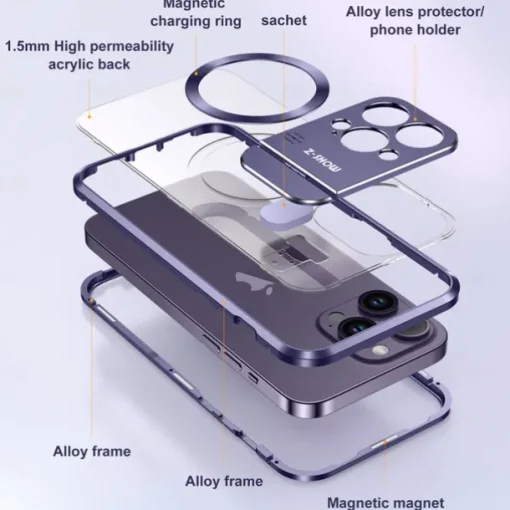 Phone Case For iPhone 16 15 14 Pro Max 13 Pro Max Magnetic Adsorption With Magsafe with Stand Holder Transparent Magnetic Metal