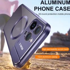 Phone Case For iPhone 16 15 14 Pro Max 13 Pro Max Magnetic Adsorption With Magsafe with Stand Holder Transparent Magnetic Metal
