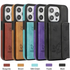 Phone Case For iPhone 15 14 Pro Max Plus 13 12 Pro Max Back Cover with Stand Holder Card Slot Shockproof Retro TPU PU Leather