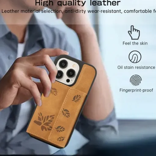Phone Case For iPhone 15 14 Pro Max Plus 13 12 Pro Max Back Cover with Stand Holder Card Slot Shockproof Retro TPU PU Leather