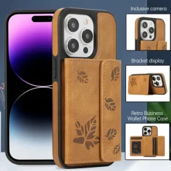 Phone Case For iPhone 15 14 Pro Max Plus 13 12 Pro Max Back Cover with Stand Holder Card Slot Shockproof Retro TPU PU Leather