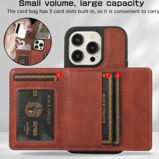 Phone Case For iPhone 15 14 Pro Max Plus 13 12 Pro Max Back Cover with Stand Holder Card Slot Shockproof Retro TPU PU Leather