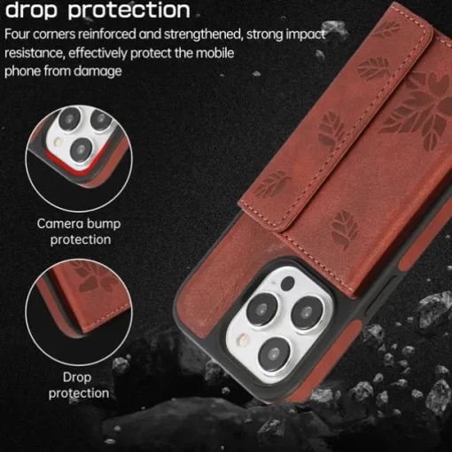 Phone Case For iPhone 15 14 Pro Max Plus 13 12 Pro Max Back Cover with Stand Holder Card Slot Shockproof Retro TPU PU Leather
