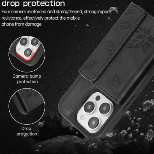 Phone Case For iPhone 15 14 Pro Max Plus 13 12 Pro Max Back Cover with Stand Holder Card Slot Shockproof Retro TPU PU Leather