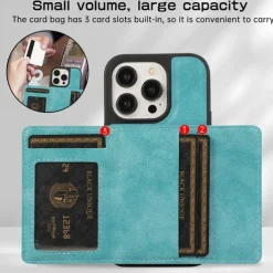Phone Case For iPhone 15 14 Pro Max Plus 13 12 Pro Max Back Cover with Stand Holder Card Slot Shockproof Retro TPU PU Leather