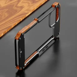 Phone Case For iPhone 15 14 Pro Max Plus 13 12 11 Pro Max Bumper Frame 4 Corners Protection Solid Color Wooden Aluminum Alloy