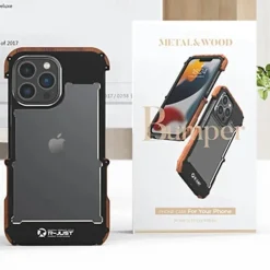 Phone Case For iPhone 15 14 Pro Max Plus 13 12 11 Pro Max Bumper Frame 4 Corners Protection Solid Color Wooden Aluminum Alloy