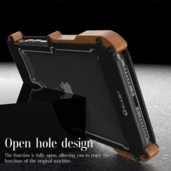 Phone Case For iPhone 15 14 Pro Max Plus 13 12 11 Pro Max Bumper Frame 4 Corners Protection Solid Color Wooden Aluminum Alloy